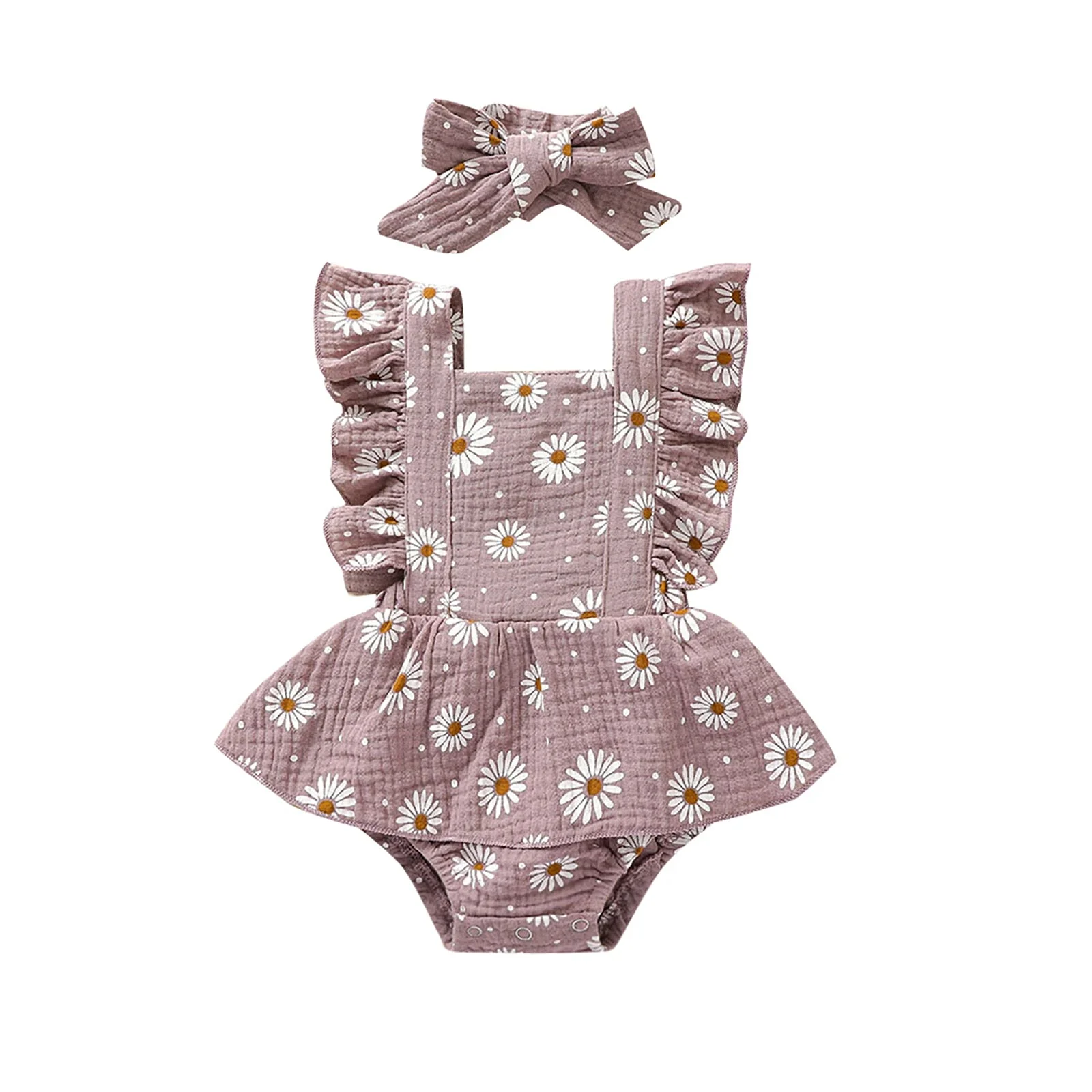 Floral Sleeveless Baby Girl Romper Dress with Ruffle Straps (0-24M) - Image 8