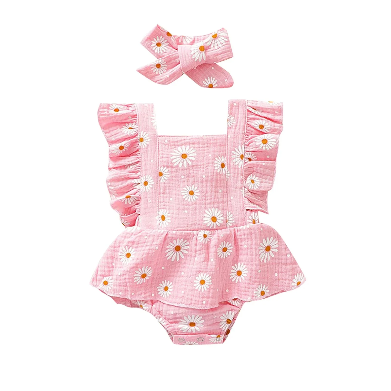 Floral Sleeveless Baby Girl Romper Dress with Ruffle Straps (0-24M) - Image 9