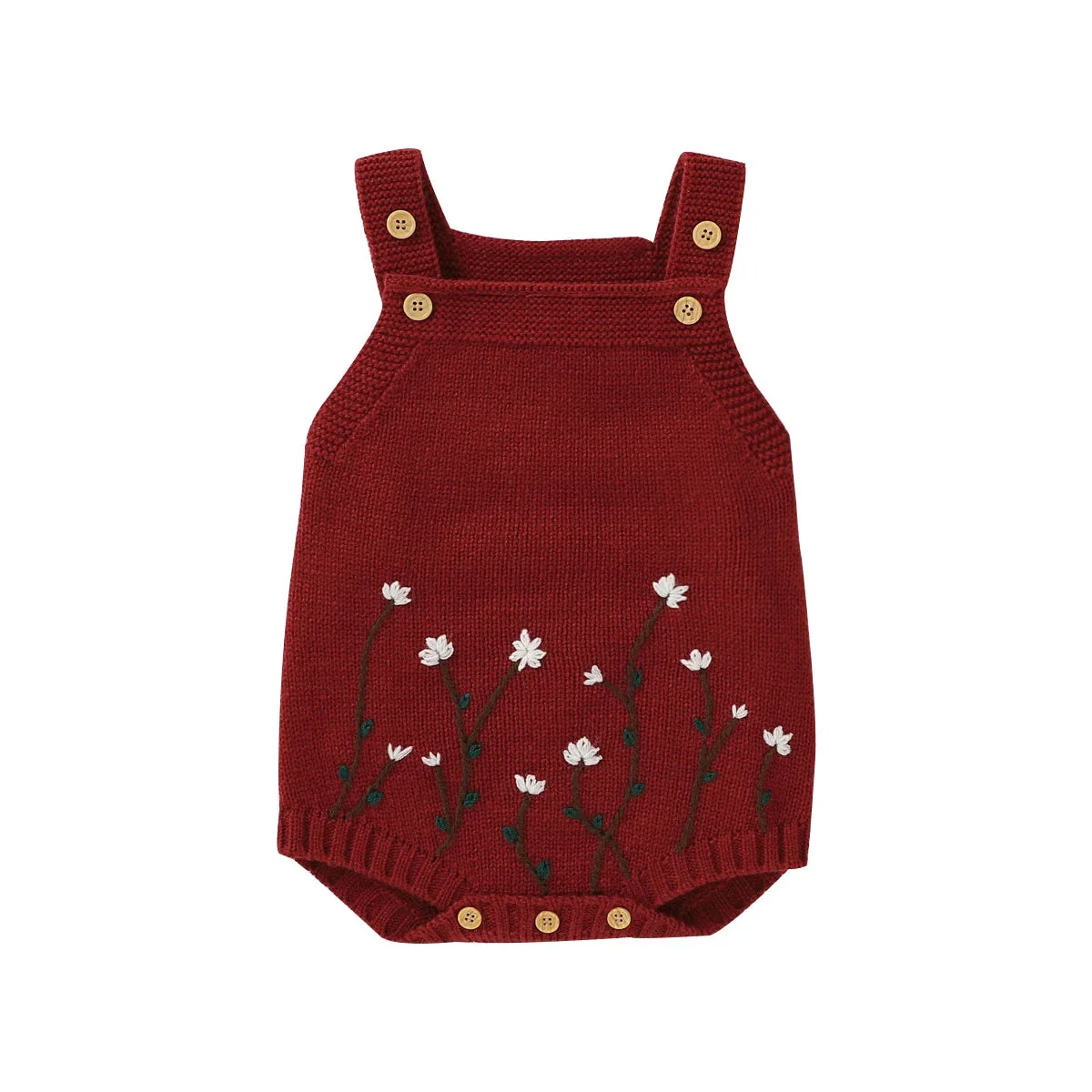 Handcrafted Sleeveless Knit Romper for Baby Girls with Floral Embroidery (0-18M) - Image 7