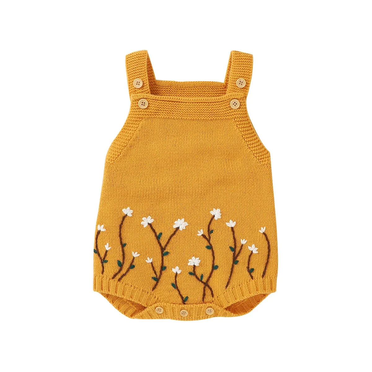 Handcrafted Sleeveless Knit Romper for Baby Girls with Floral Embroidery (0-18M) - Image 8