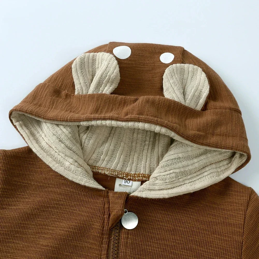 Hooded Baby Romper with Deer Patch – Cotton One-Piece (0-18M)