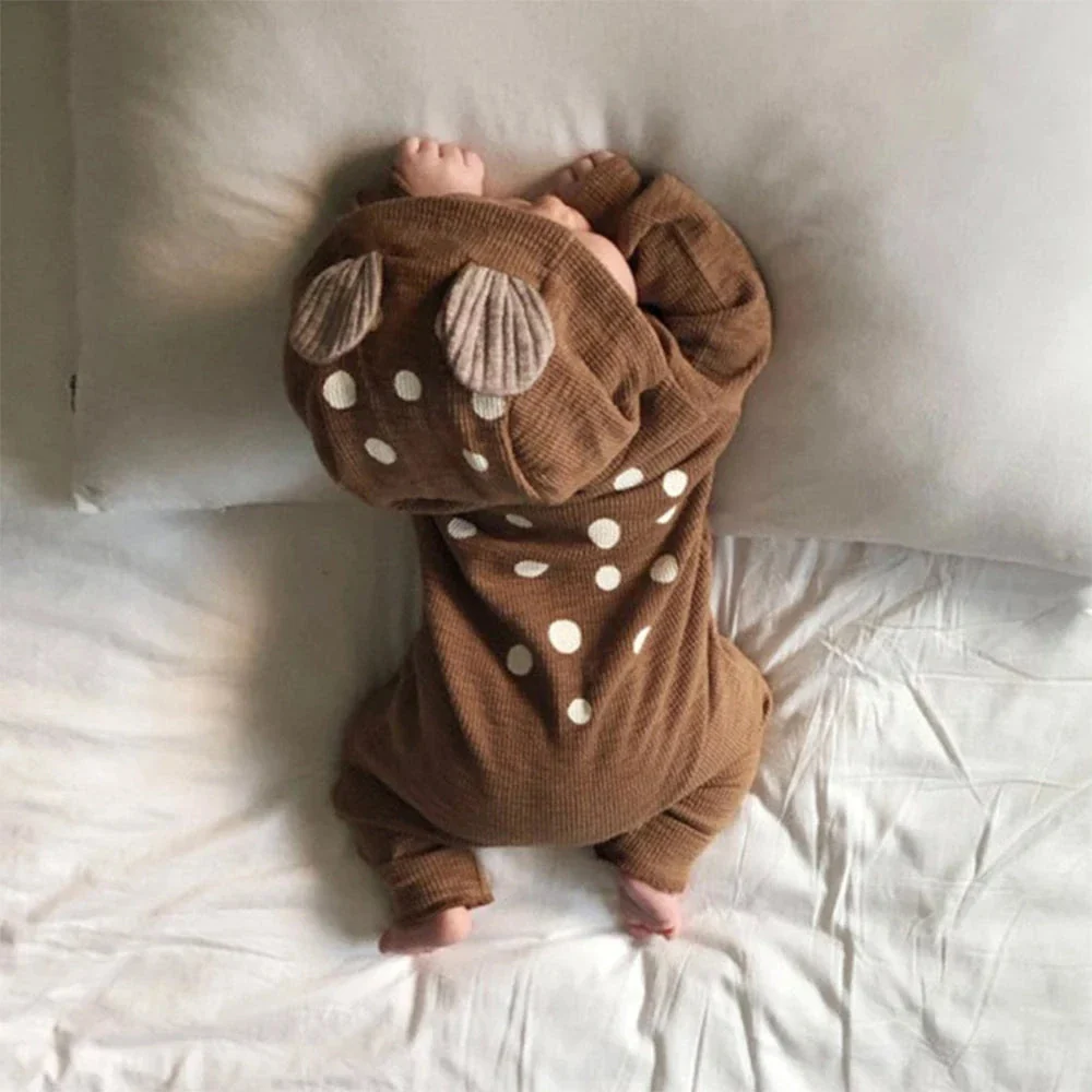 Hooded Baby Romper with Deer Patch – Cotton One-Piece (0-18M) - Image 5