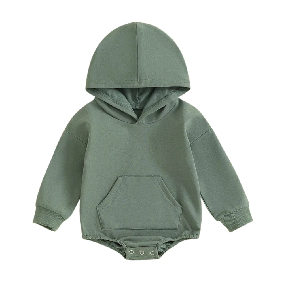 Hooded Baby Romper with Front Pocket – Long Sleeve One-Piece (0-24M)
