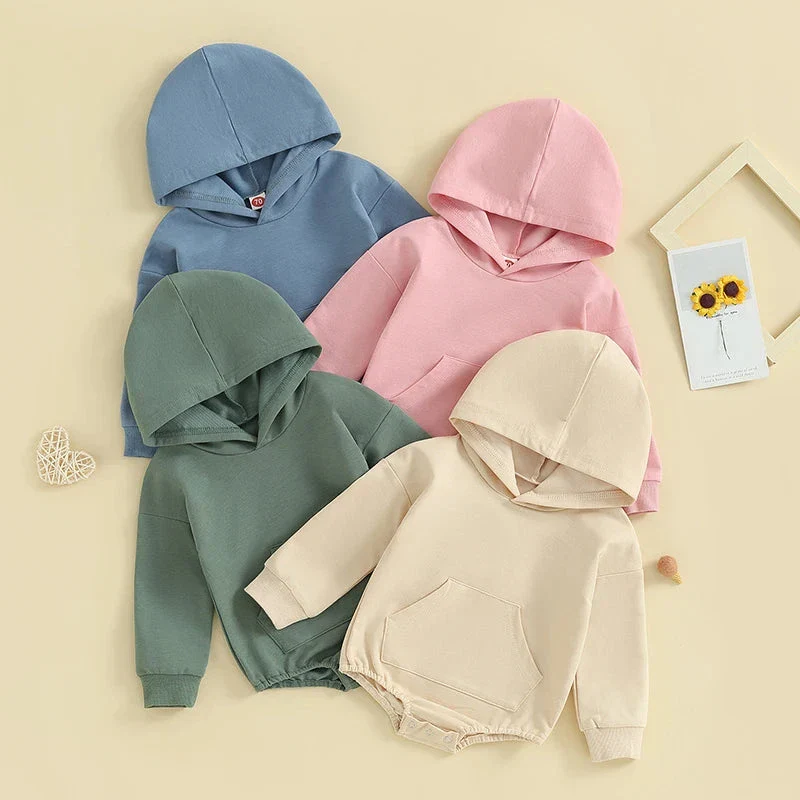 Hooded Baby Romper with Front Pocket – Long Sleeve One-Piece (0-24M) - Image 10