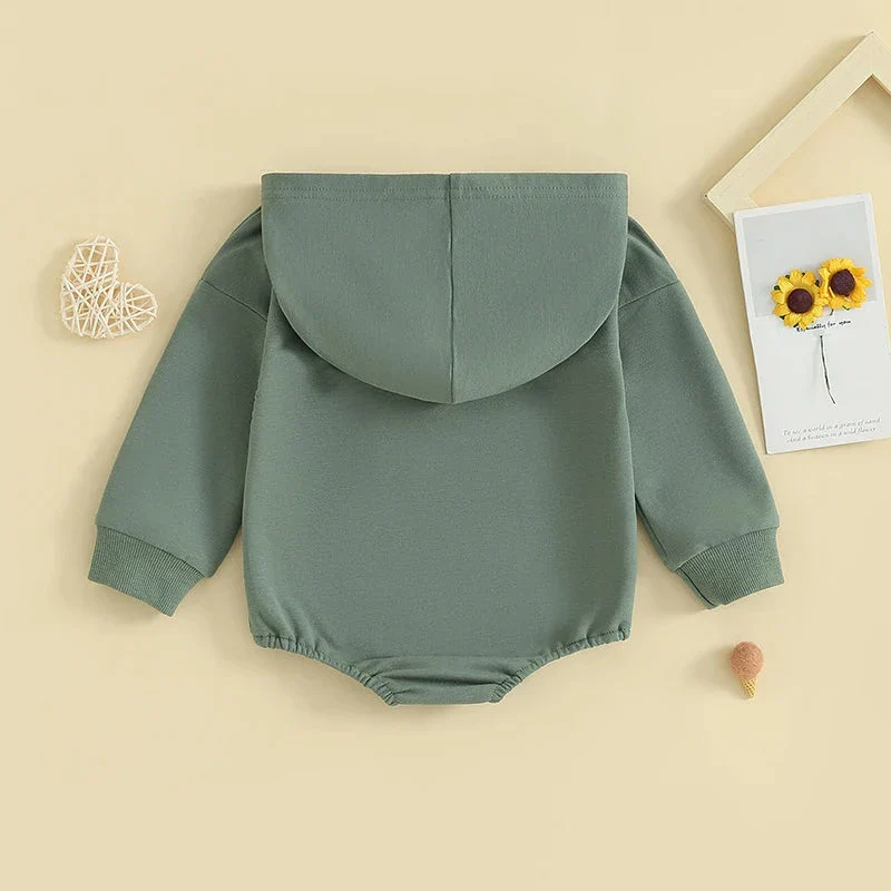 Hooded Baby Romper with Front Pocket – Long Sleeve One-Piece (0-24M) - Image 3