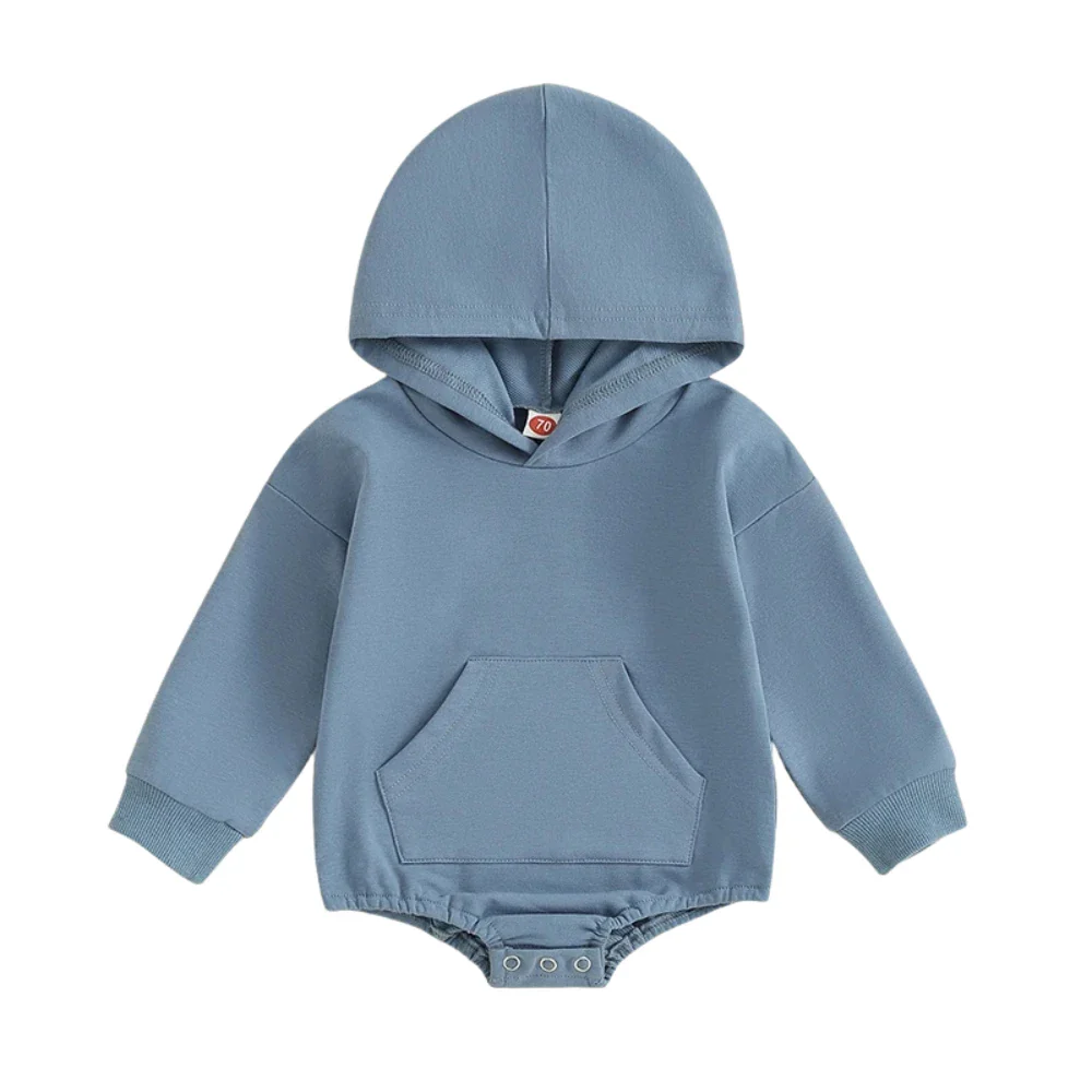 Hooded Baby Romper with Front Pocket – Long Sleeve One-Piece (0-24M) - Image 8