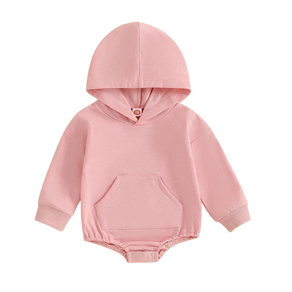 Hooded Baby Romper with Front Pocket – Long Sleeve One-Piece (0-24M) - Image 9