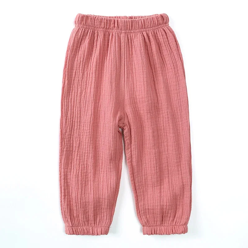 Kids Cotton Linen Bloomers Pants – Lightweight Spring Summer Trousers (12-36M)