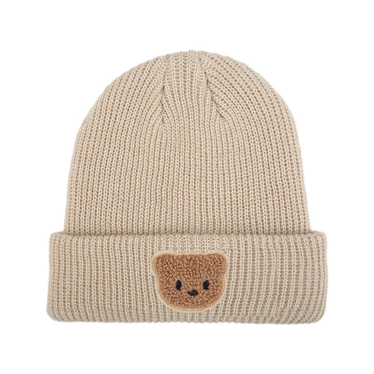 Knitted Baby Beanie with Teddy Bear Patch – Soft & Warm Winter Hat (6-36M)