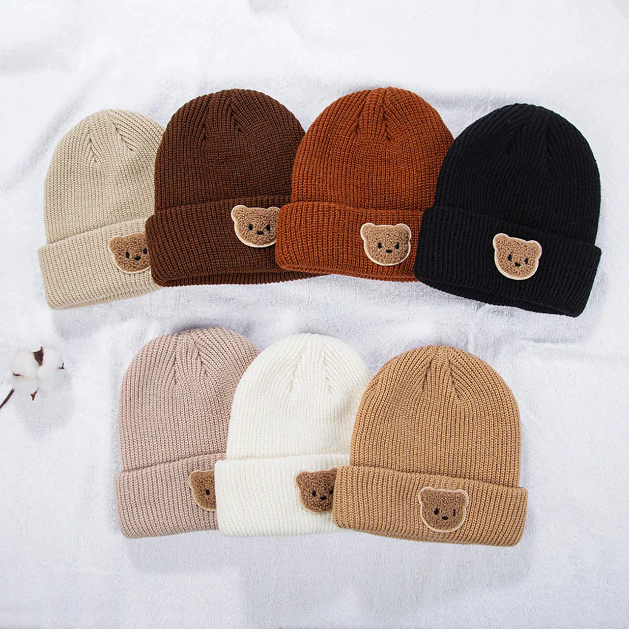 Knitted Baby Beanie with Teddy Bear Patch – Soft & Warm Winter Hat (6-36M) - Image 3