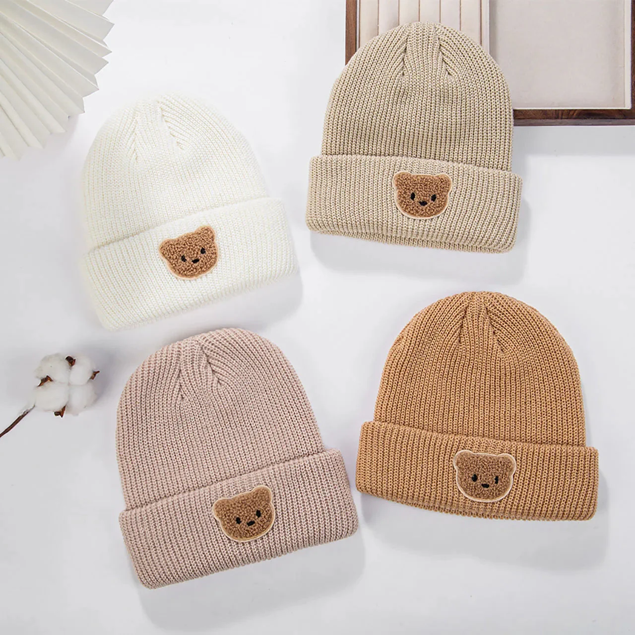 Knitted Baby Beanie with Teddy Bear Patch – Soft & Warm Winter Hat (6-36M) - Image 4