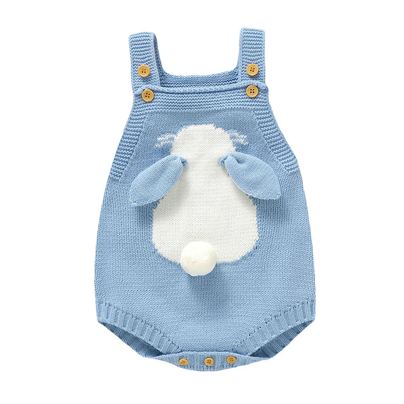 Knitted Baby Bunny Romper – Sleeveless Strap One-Piece (6-24M)