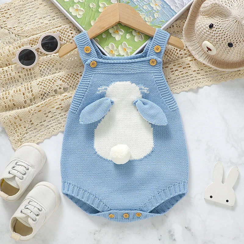 Knitted Baby Bunny Romper – Sleeveless Strap One-Piece (6-24M) - Image 2