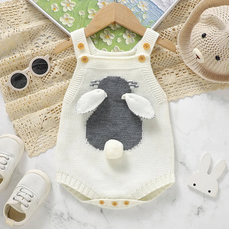 Knitted Baby Bunny Romper – Sleeveless Strap One-Piece (6-24M) - Image 7