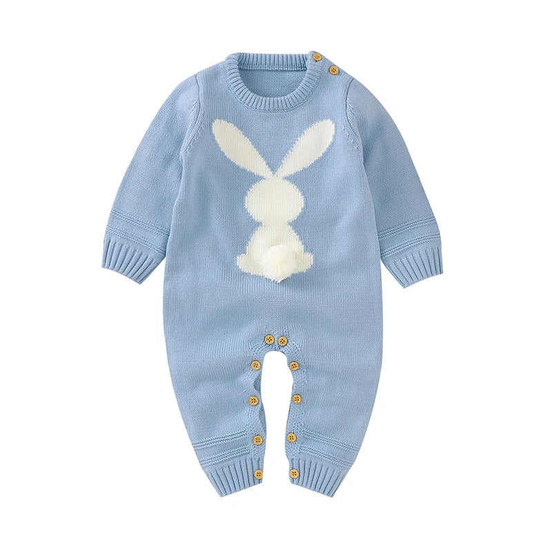 Knitted Baby Bunny Romper – Warm Long Sleeve Jumpsuit (3–24M)