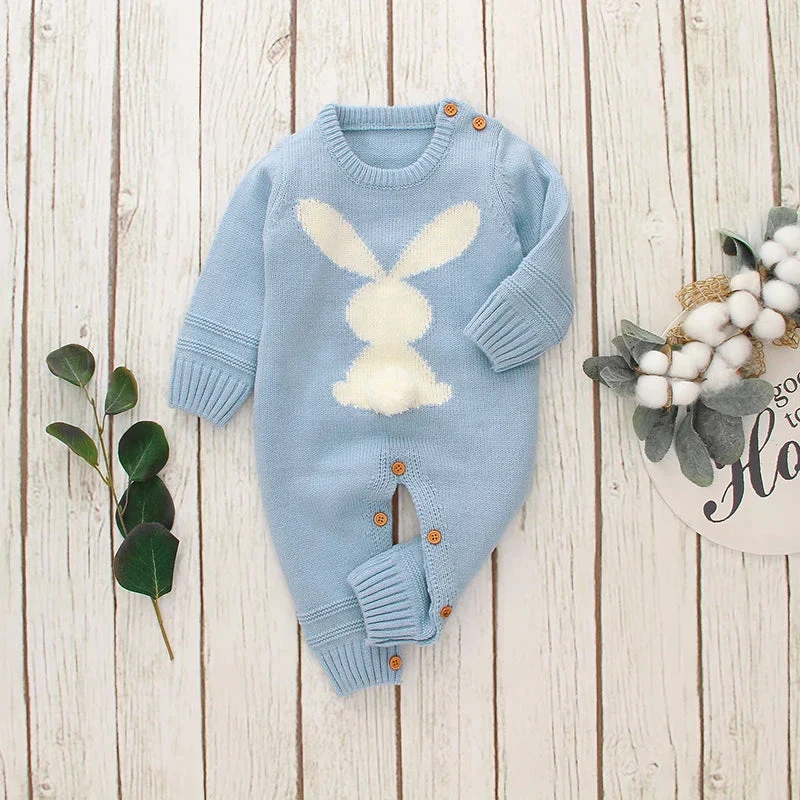 Knitted Baby Bunny Romper – Warm Long Sleeve Jumpsuit (3–24M) - Image 2