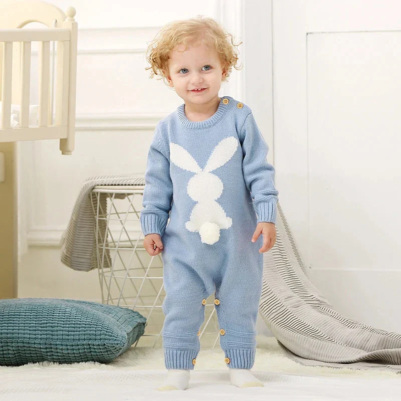 Knitted Baby Bunny Romper – Warm Long Sleeve Jumpsuit (3–24M) - Image 6