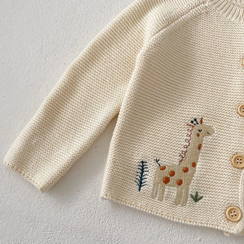 Knitted Baby Cardigan with Animal Embroidery – Cotton Button-Up (0-24M) - Image 5