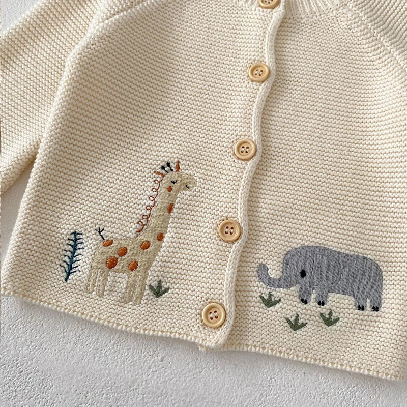 Knitted Baby Cardigan with Animal Embroidery – Cotton Button-Up (0-24M) - Image 6