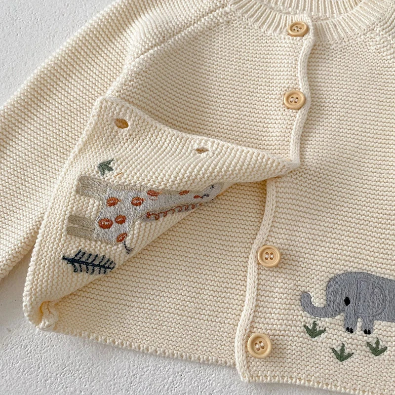 Knitted Baby Cardigan with Animal Embroidery – Cotton Button-Up (0-24M) - Image 7