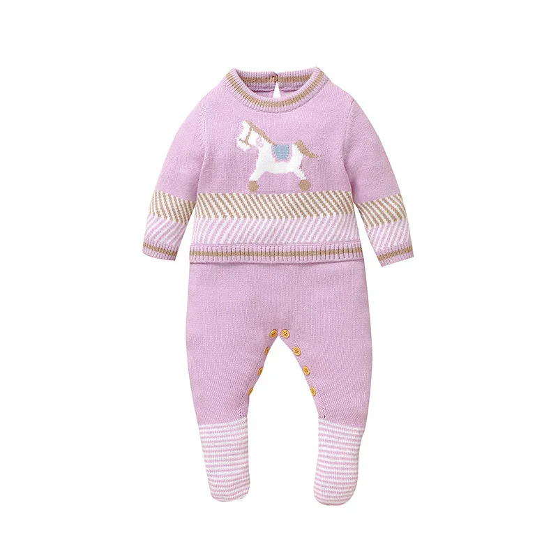 Knitted Baby Footed Romper – Horse Pattern One-Piece (0–12M) - Image 8