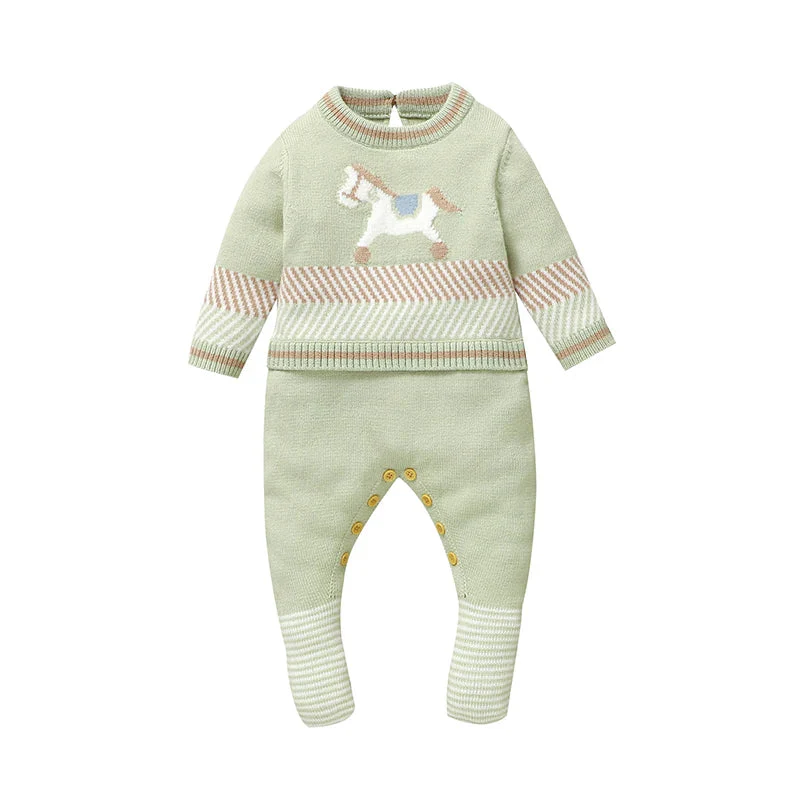 Knitted Baby Footed Romper – Horse Pattern One-Piece (0–12M) - Image 9
