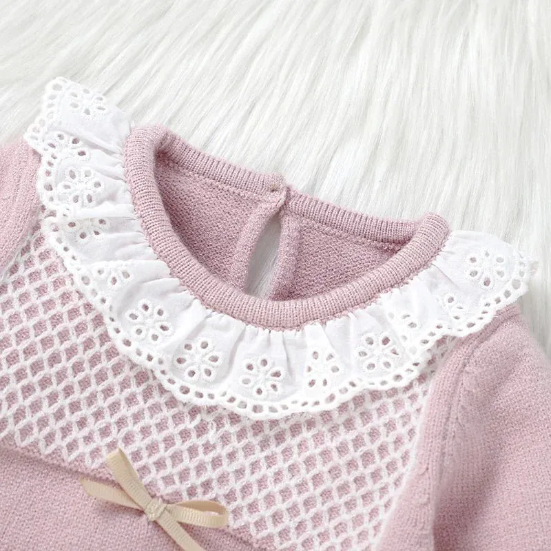 Knitted Baby Girl Outfit Set – Long Sleeve Top & Pants (0–12M) - Image 3