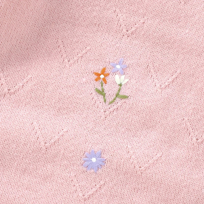 Knitted Baby Girl Romper – Floral Embroidery One-Piece (0–24M) - Image 5