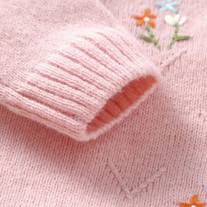 Knitted Baby Girl Romper – Floral Embroidery One-Piece (0–24M) - Image 6