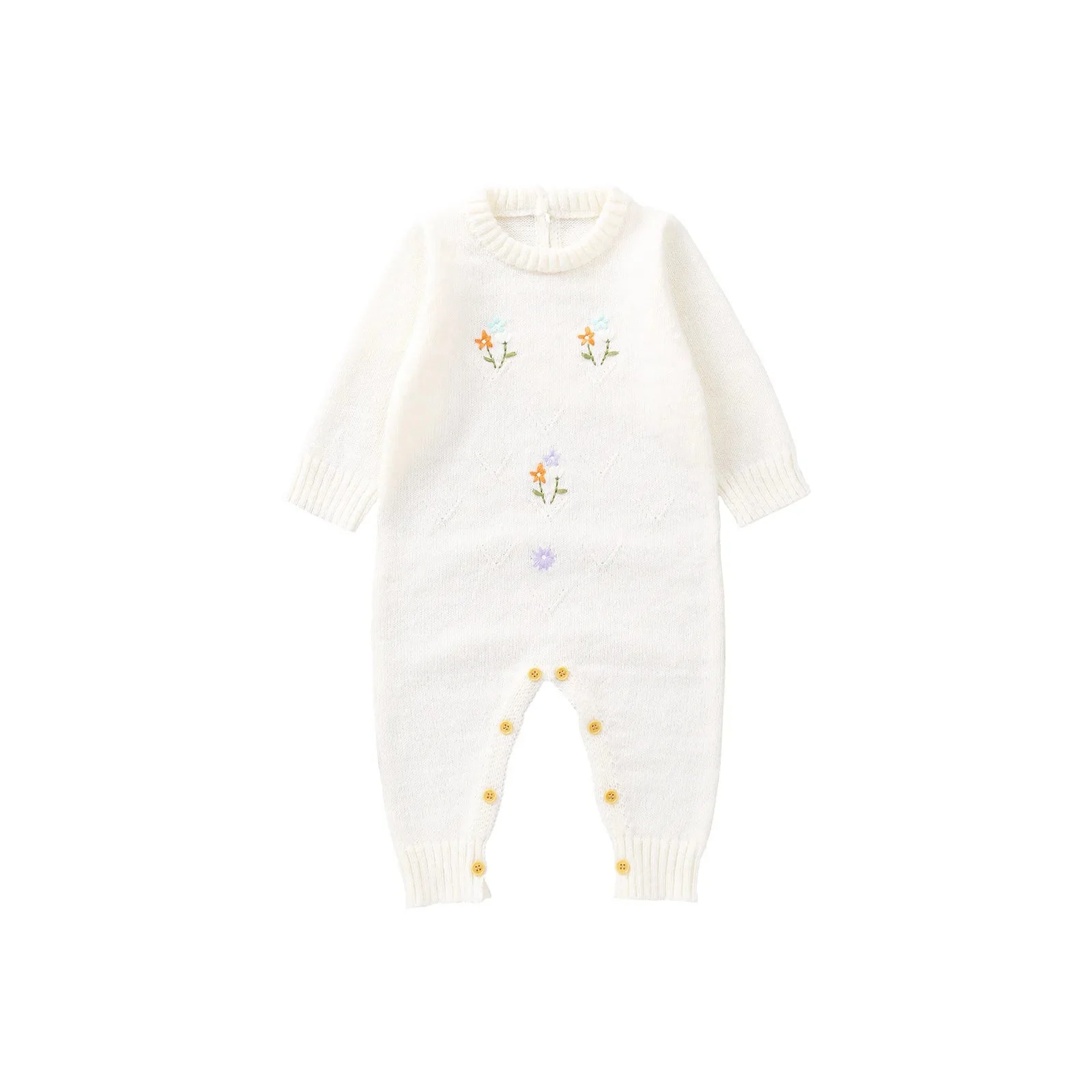 Knitted Baby Girl Romper – Floral Embroidery One-Piece (0–24M) - Image 8