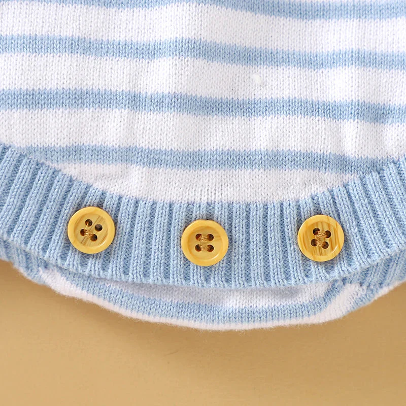 Knitted Baby Romper with Sailor Collar – Short Sleeve Cotton One-Piece (0-18M) - Image 4