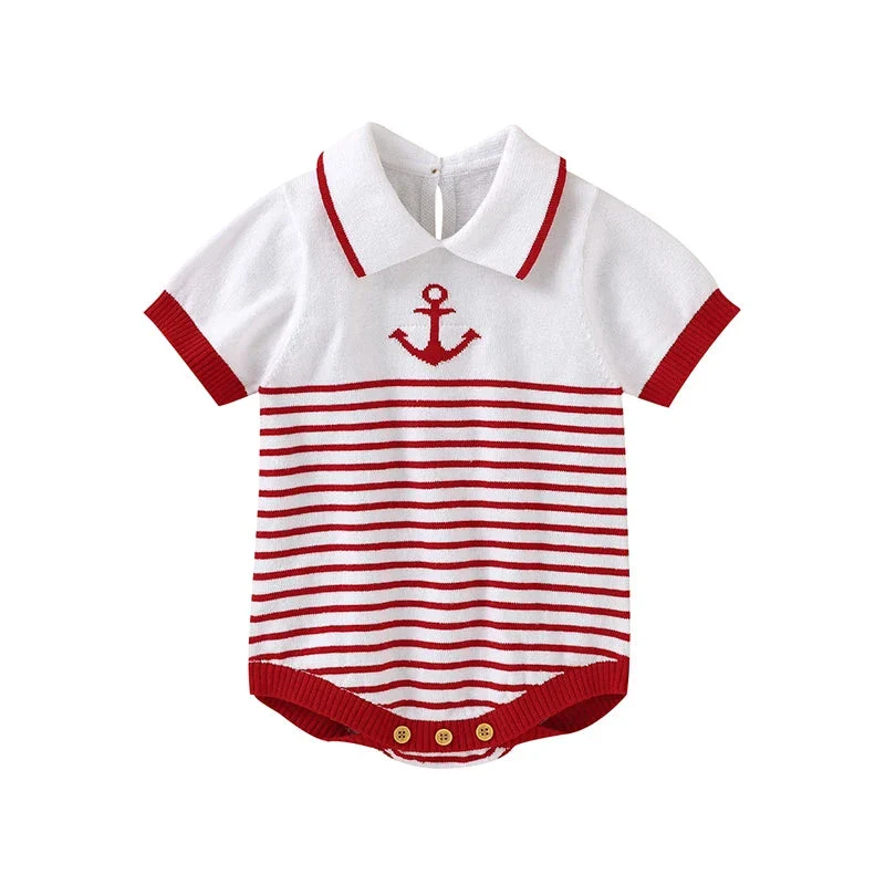 Knitted Baby Romper with Sailor Collar – Short Sleeve Cotton One-Piece (0-18M) - Image 7
