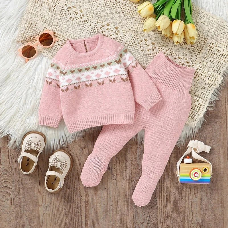 Knitted Baby Sweater & Footed Pants Set (2-Piece Outfit 0–12M) - Image 2