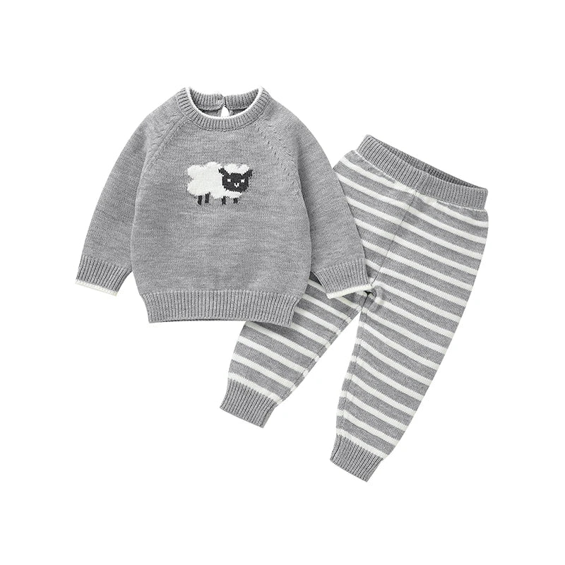 Knitted Baby Sweater & Pants Set with Sheep Design – Cozy 2-Piece Outfit (9-36M)