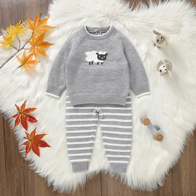Knitted Baby Sweater & Pants Set with Sheep Design – Cozy 2-Piece Outfit (9-36M) - Image 2