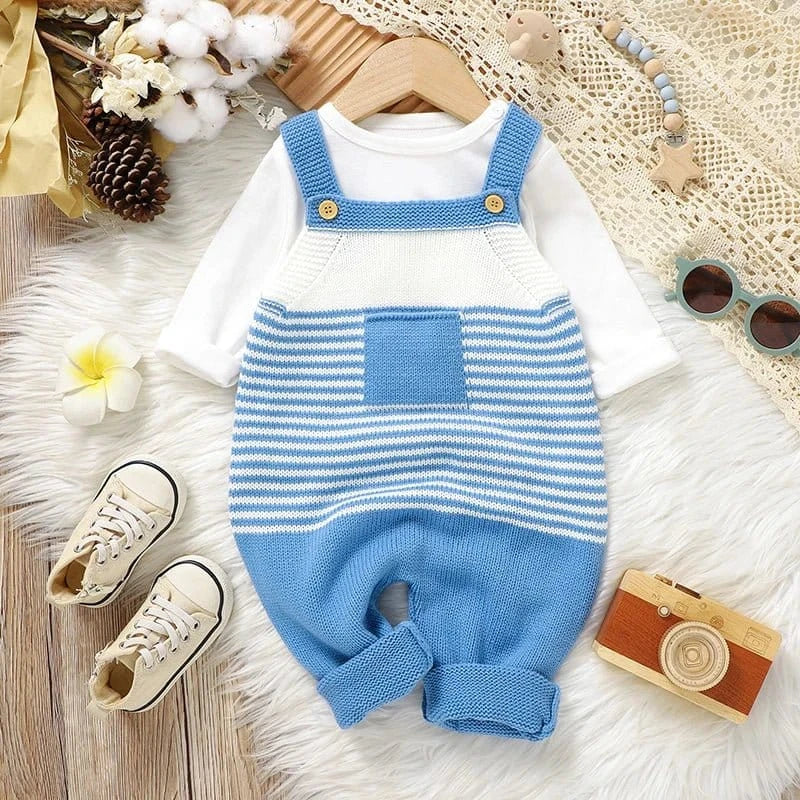 Knitted Blue Baby Romper (0–24M) - Image 3