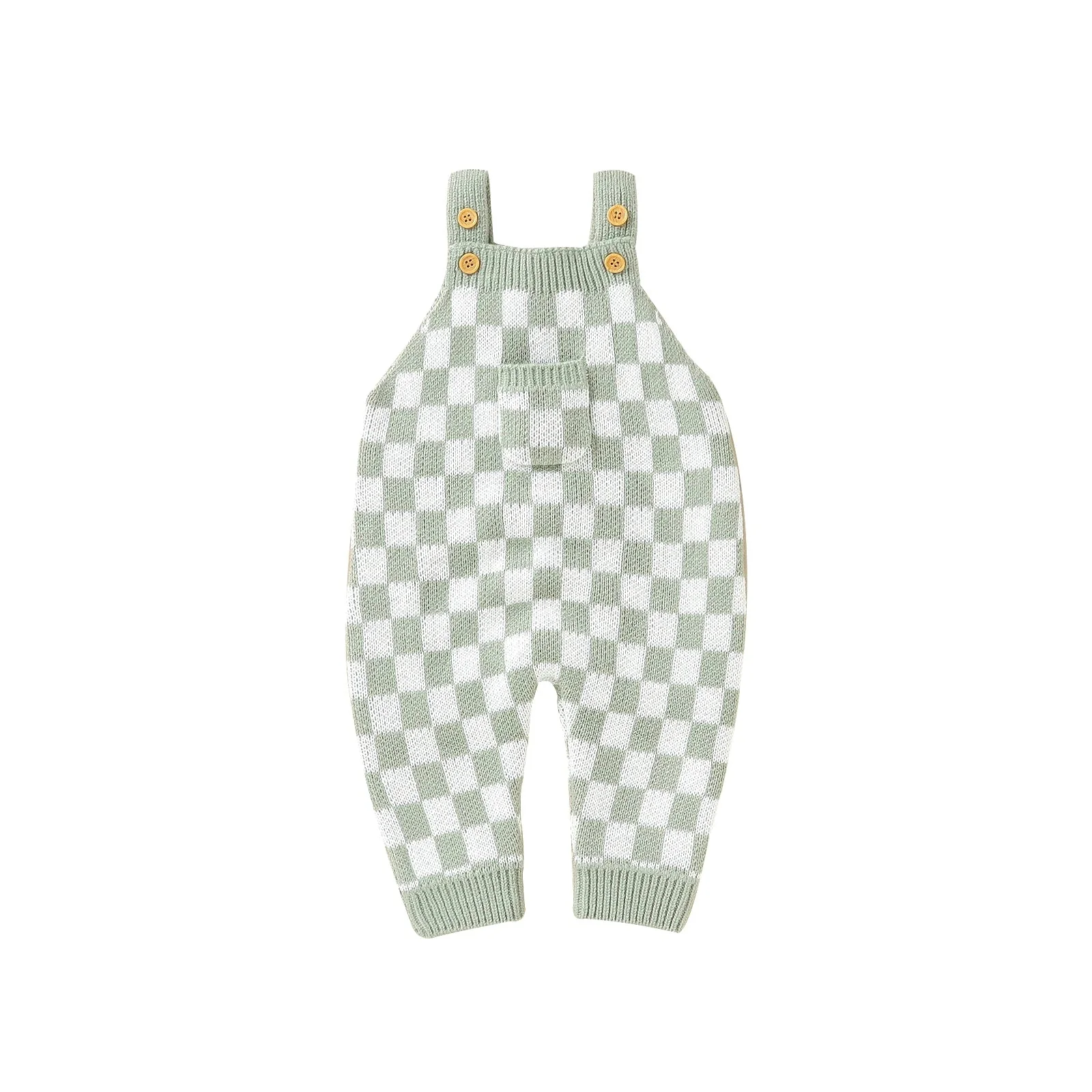 Knitted Gingham Baby Romper with Button Straps (0–24M)