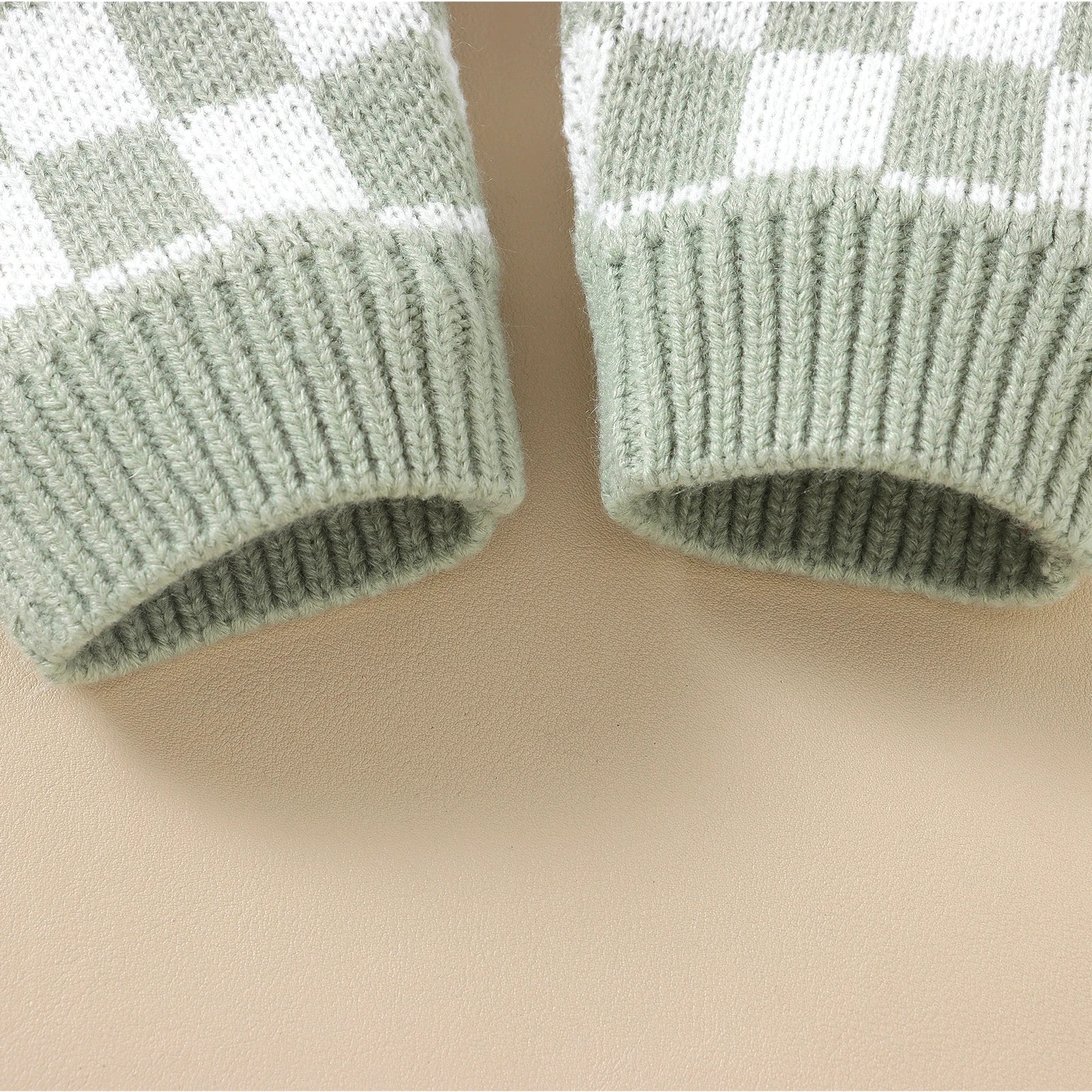 Knitted Gingham Baby Romper with Button Straps (0–24M) - Image 4