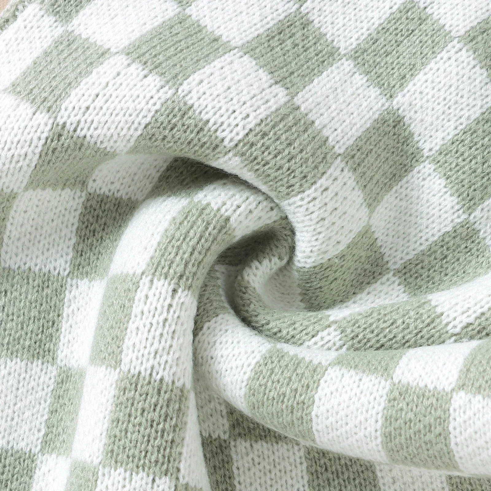 Knitted Gingham Baby Romper with Button Straps (0–24M) - Image 6