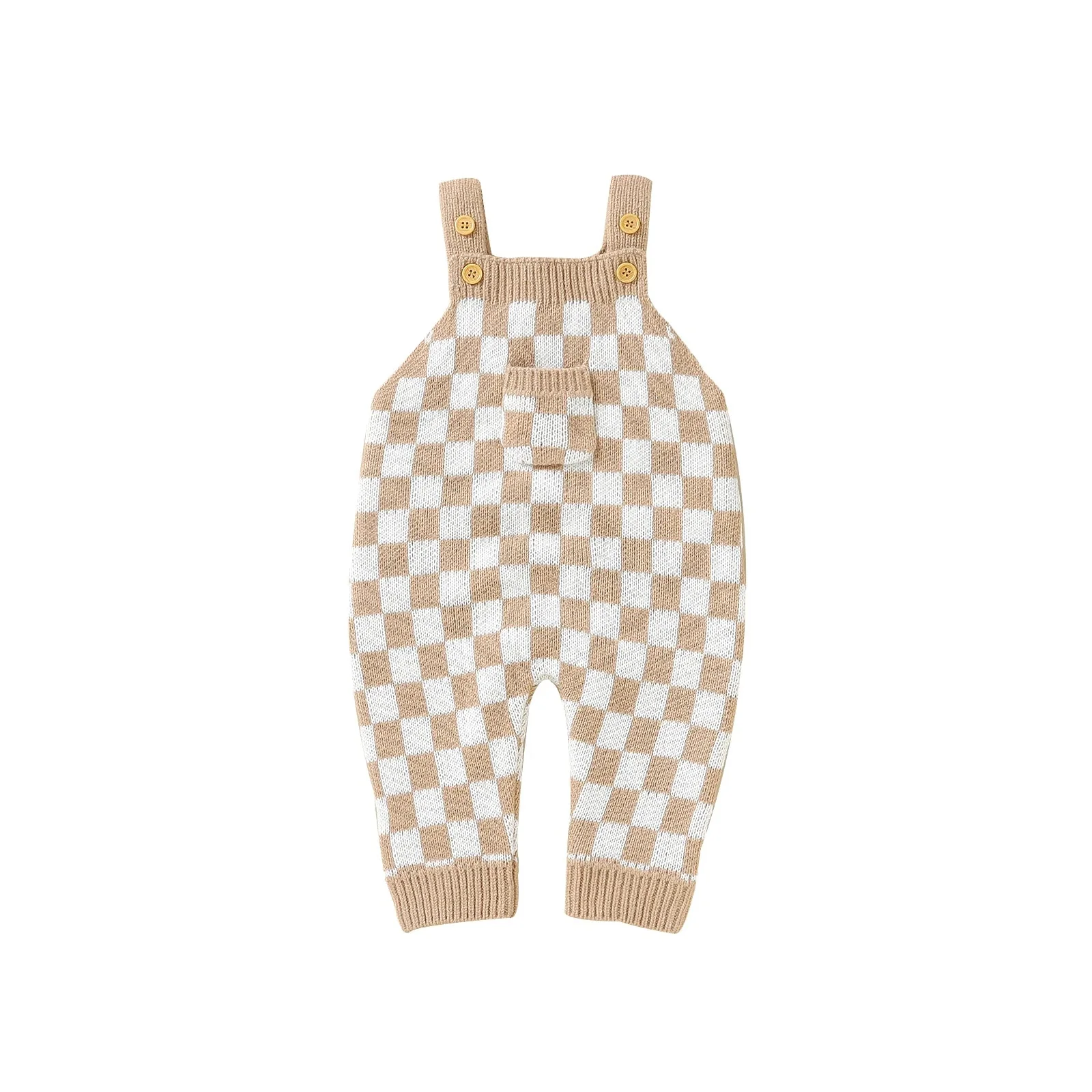 Knitted Gingham Baby Romper with Button Straps (0–24M) - Image 7