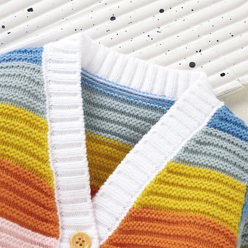 Knitted Rainbow Baby Cardigan – Soft V-Neck Button Sweater (9M–3Y) - Image 3