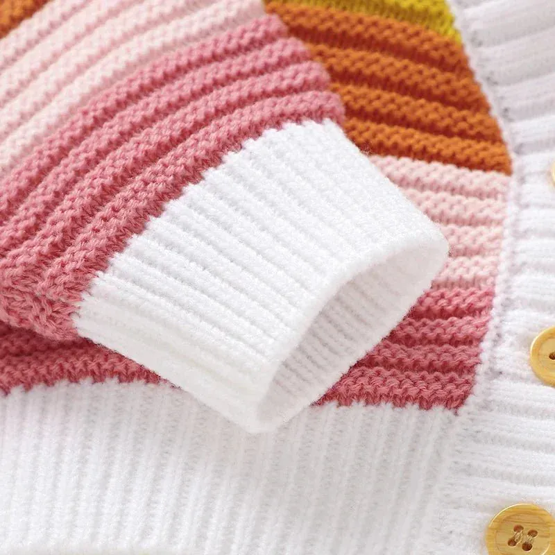 Knitted Rainbow Baby Cardigan – Soft V-Neck Button Sweater (9M–3Y) - Image 4