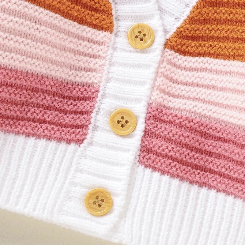 Knitted Rainbow Baby Cardigan – Soft V-Neck Button Sweater (9M–3Y) - Image 5
