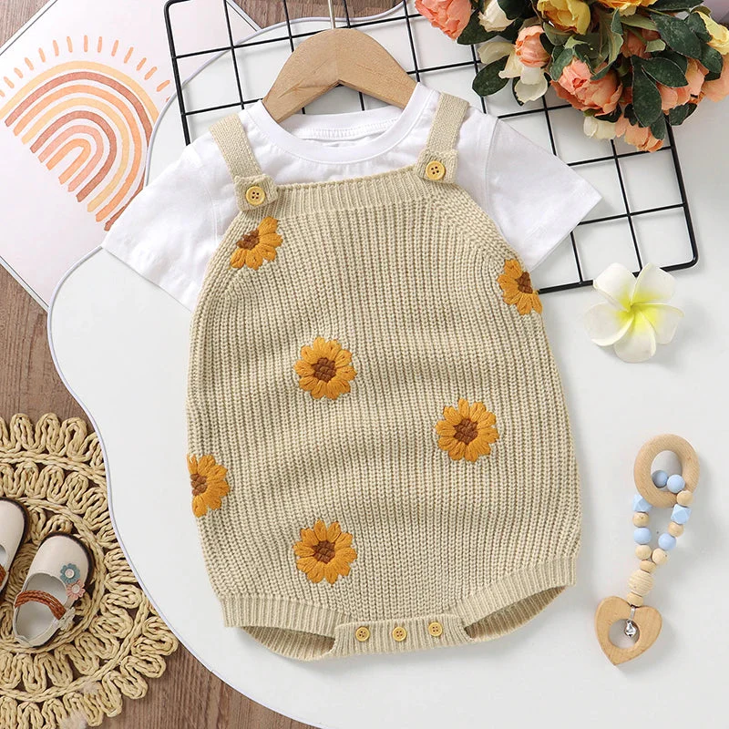 Knitted Sleeveless Baby Romper – Floral One-Piece (3-24M) - Image 2