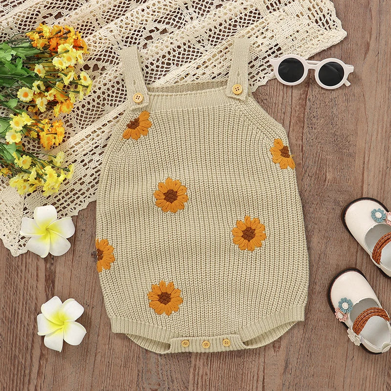 Knitted Sleeveless Baby Romper – Floral One-Piece (3-24M) - Image 4