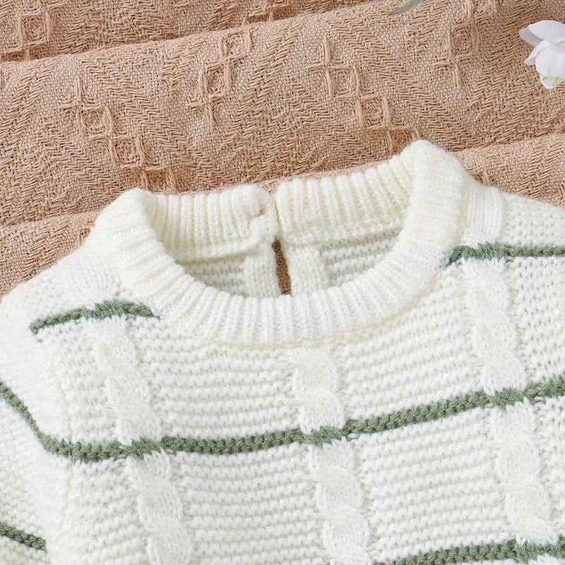 Knitted Striped Baby Romper – Warm Footed Jumpsuit (0–12M) - Image 4