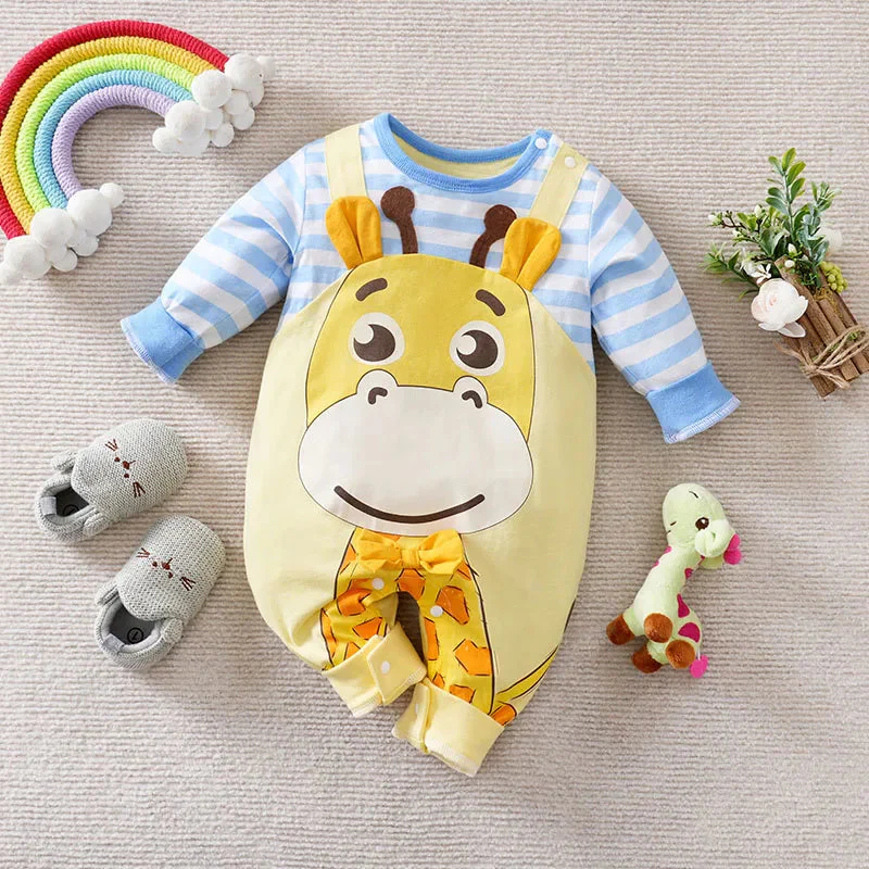 Long Sleeve Cotton Baby Deer Romper with Layered Look (0–18M) - Image 2