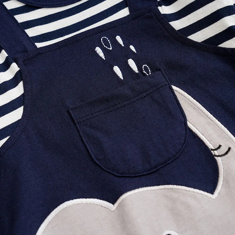 Long Sleeve Cotton Baby Elephant Romper Outfit (0–18M) - Image 6