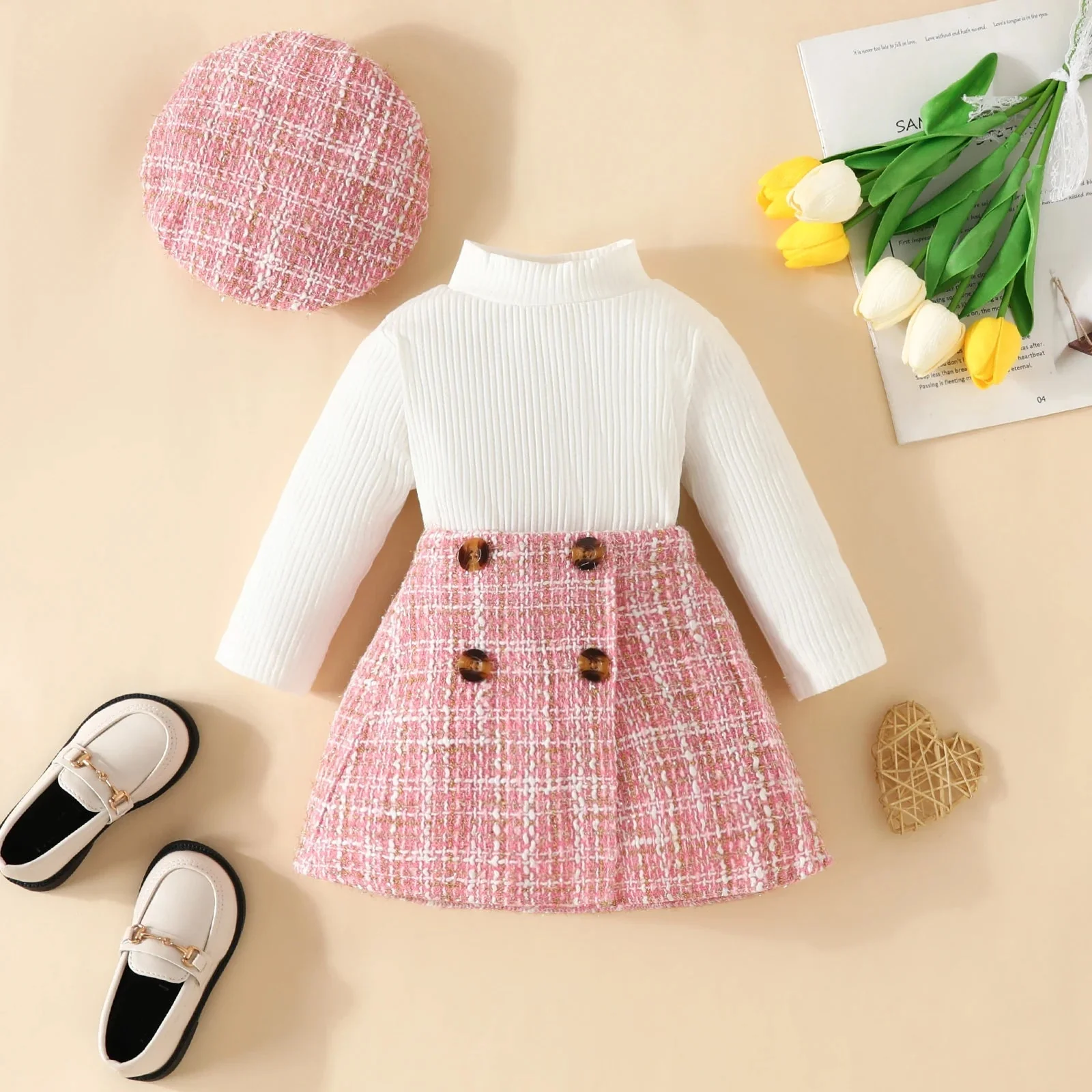 Baby Girl Knit Set with Plaid Skirt & Hat (6-36M) - Image 10