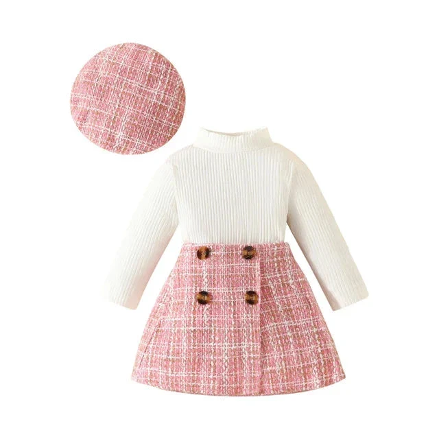 Baby Girl Knit Set with Plaid Skirt & Hat (6-36M) - Image 9
